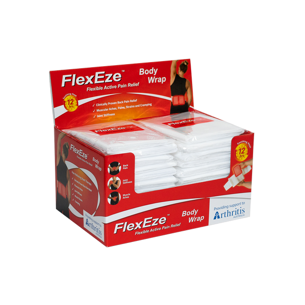 FlexEze Professional Pack of 50 Body Wraps. FlexEze provides clinically proven, drug free pain relief of lower back pain and tight, tense or painful muscles for up to 14 hours.